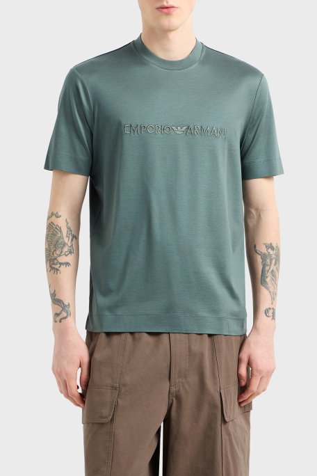 Emporio Armani Logo Nakışlı Pamuklu Regular Fit Bisiklet Yaka Erkek T Shirt EM001070 AF13747 U9083 MİNT - 1