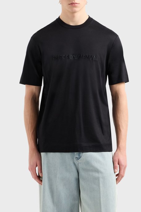 Emporio Armani Logo Nakışlı Pamuklu Regular Fit Bisiklet Yaka Erkek T Shirt EM001070 AF13747 UC001 SİYAH - 1