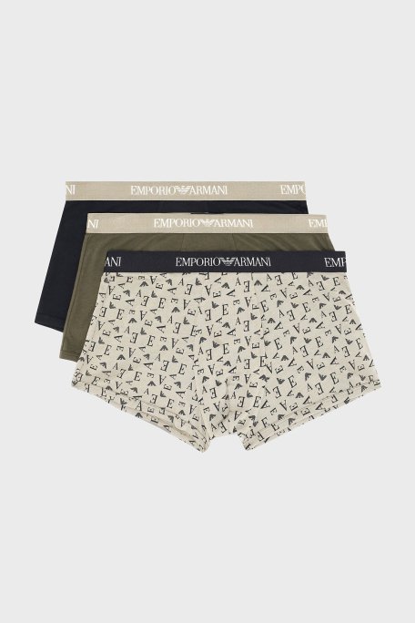 Emporio Armani Logolu % 100 Pamuk 3 Pack Erkek Boxer EM000260 AF10800 MC112 Siyah-Yeşil-Krem - 1