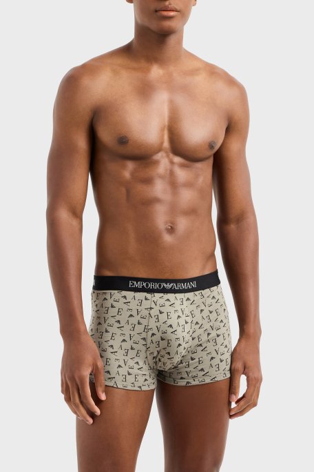 Emporio Armani Logolu % 100 Pamuk 3 Pack Erkek Boxer EM000260 AF10800 MC112 Siyah-Yeşil-Krem - 2