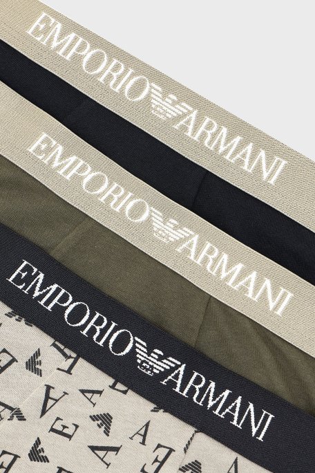 Emporio Armani Logolu % 100 Pamuk 3 Pack Erkek Boxer EM000260 AF10800 MC112 Siyah-Yeşil-Krem - 4