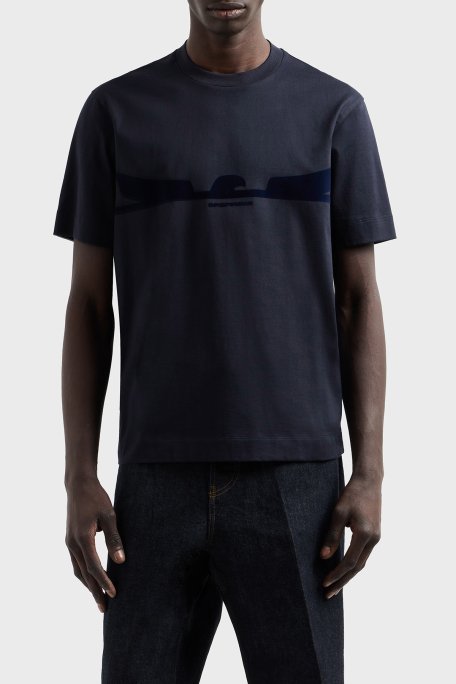 Emporio Armani Logolu % 100 Pamuk Regular Fit Bisiklet Yaka Erkek T Shirt EM001015 AF13669 UB118 LACİVERT - 1