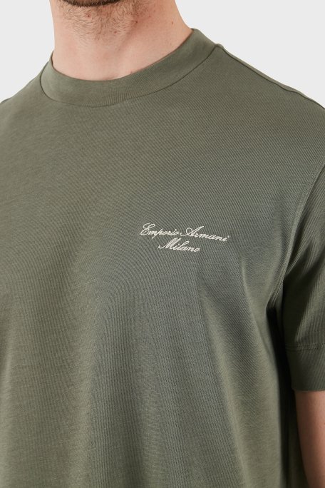 Emporio Armani Logolu % 100 Pamuk Regular Fit Bisiklet Yaka Erkek T Shirt EM002660 AF13715 U8142 HAKİ - 4