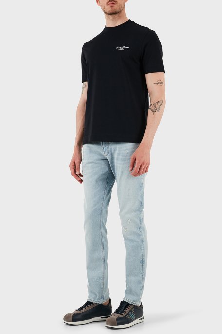Emporio Armani Logolu % 100 Pamuk Regular Fit Bisiklet Yaka Erkek T Shirt EM002660 AF13715 UB118 LACİVERT - 7