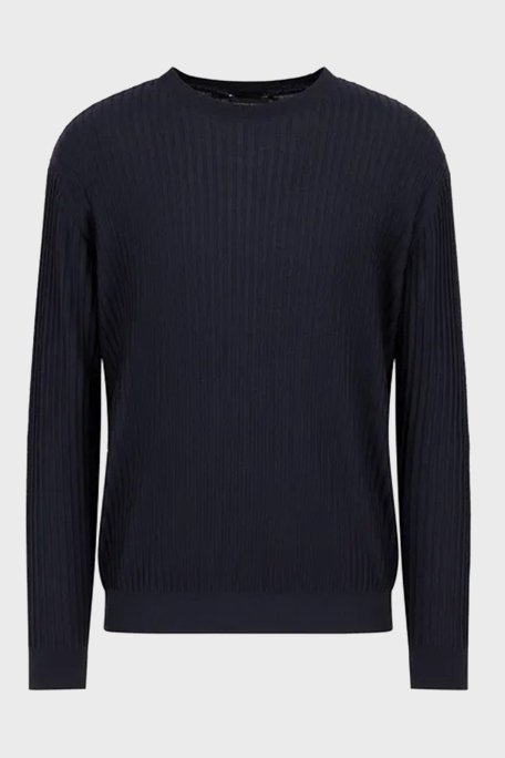 Emporio Armani Logolu % 100 Yünlü Slim Fit Erkek Kazak EM000130 AF10460 UB118 LACİVERT - 4