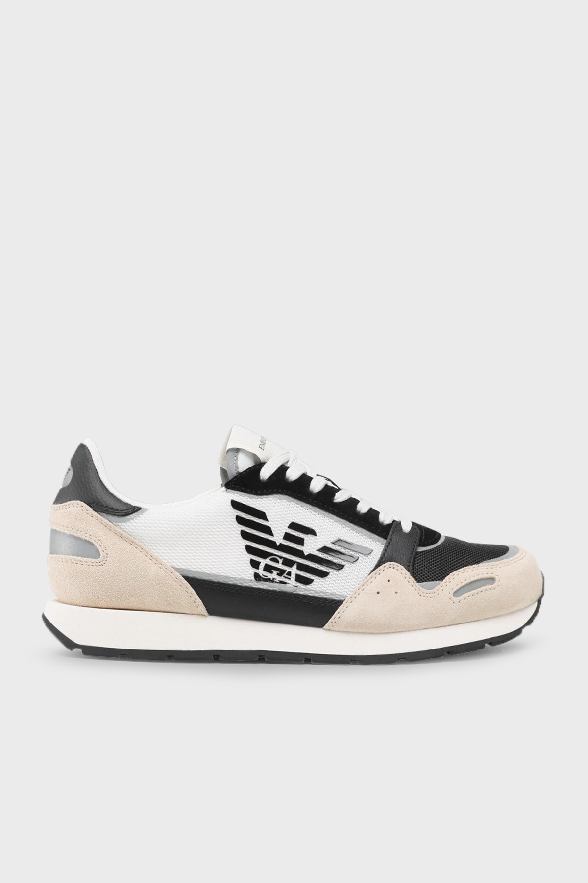 Emporio Armani Logolu Bağcıklı Hakiki Deri Sneaker Erkek Ayakkabı X4X537 XM678 Q826 BEJ-SİYAH