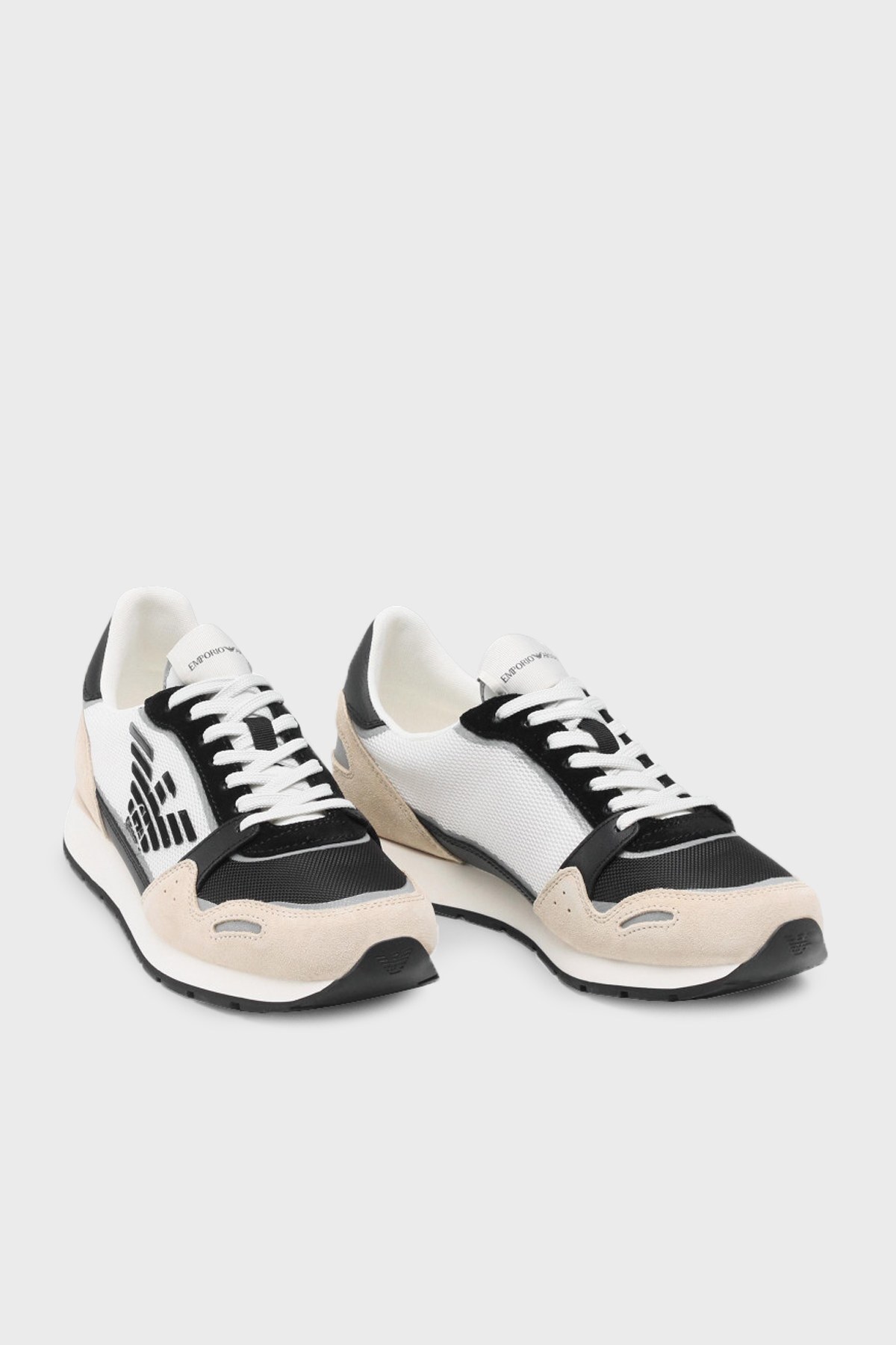 Emporio Armani Logolu Bağcıklı Hakiki Deri Sneaker Erkek Ayakkabı X4X537 XM678 Q826 BEJ-SİYAH