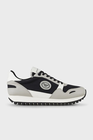 Emporio Armani - Emporio Armani Logolu Bağcıklı Sneaker Erkek Ayakkabı S X4X536 XM999 Q471 LACİVERT-GRİ