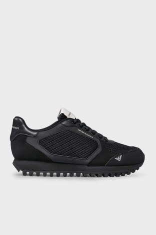 Emporio Armani - Emporio Armani Logolu Bağcıklı Sneaker Erkek Ayakkabı S X4X556 XM997 Q467 SİYAH