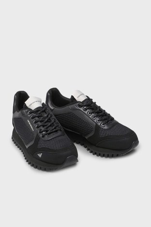 Emporio Armani - Emporio Armani Logolu Bağcıklı Sneaker Erkek Ayakkabı S X4X556 XM997 Q467 SİYAH (1)