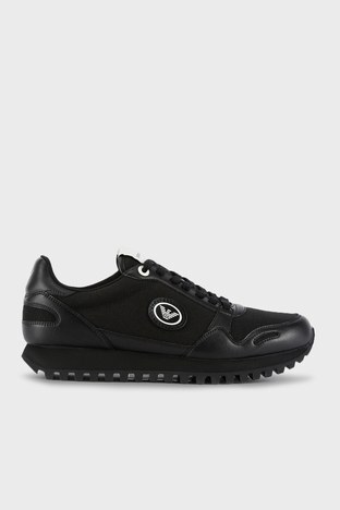 Emporio Armani - Emporio Armani Logolu Bağcıklı Sneaker Erkek Ayakkabı X4X536 XM999 K001 SİYAH