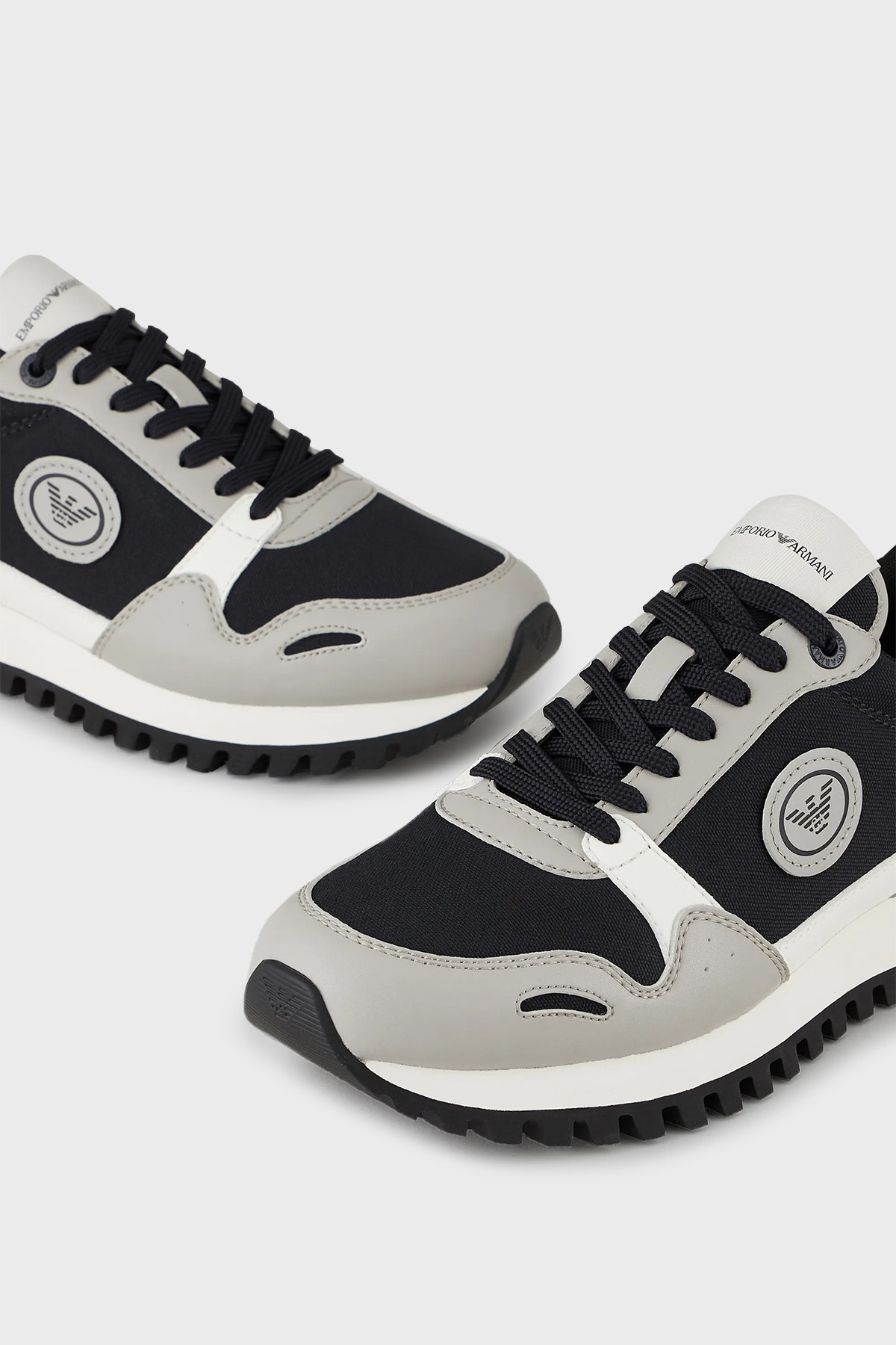 Emporio Armani Logolu Bağcıklı Sneaker Erkek Ayakkabı X4X536 XM999 Q471 LACİVERT-GRİ