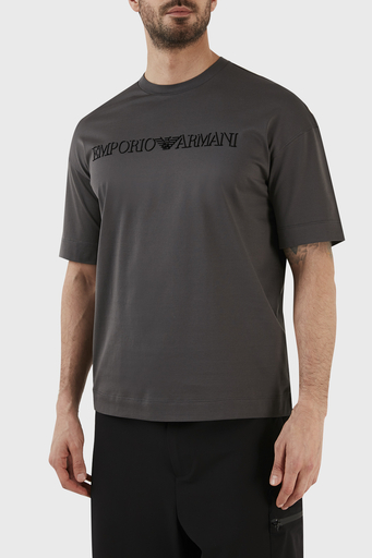 Emporio Armani Logolu Bisiklet Yaka % 100 Pamuk Regular Fit Erkek T Shirt 6L1TG1 1JSAZ 06A8 GRİ - 2