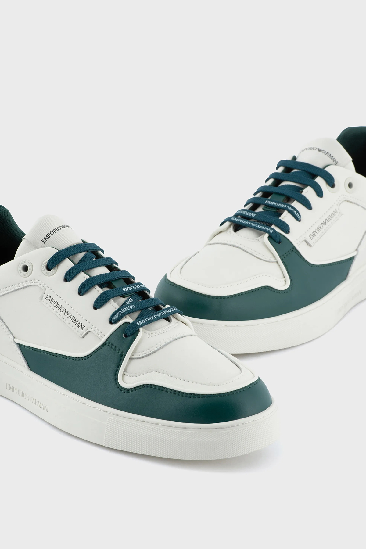Emporio Armani Logolu Deri Sneaker Erkek Ayakkabı X4X549 XN185 Q813 BEYAZ-YEŞİL