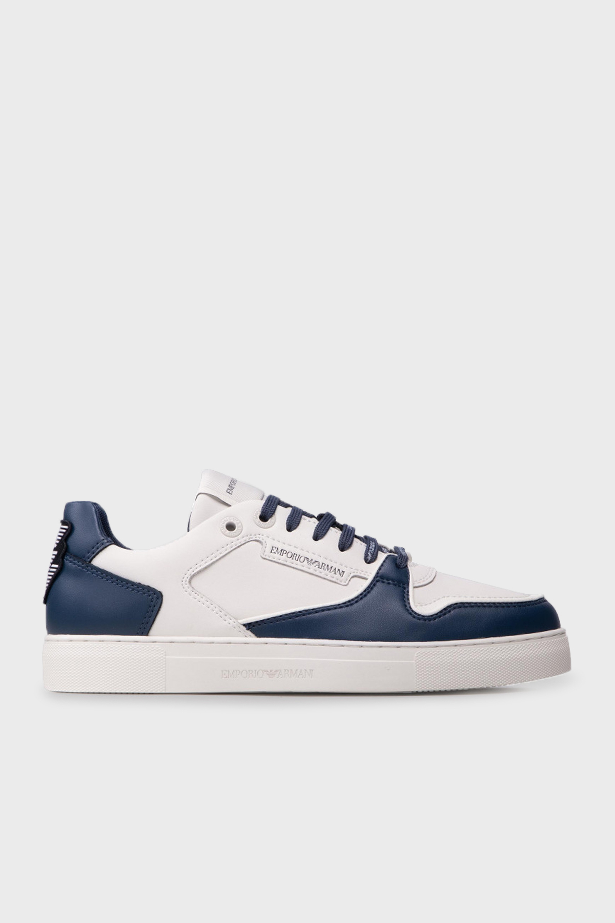 Emporio Armani Logolu Deri Sneaker Erkek Ayakkabı X4X549 XN185 Q814 Kırık Beyaz-Lacivert