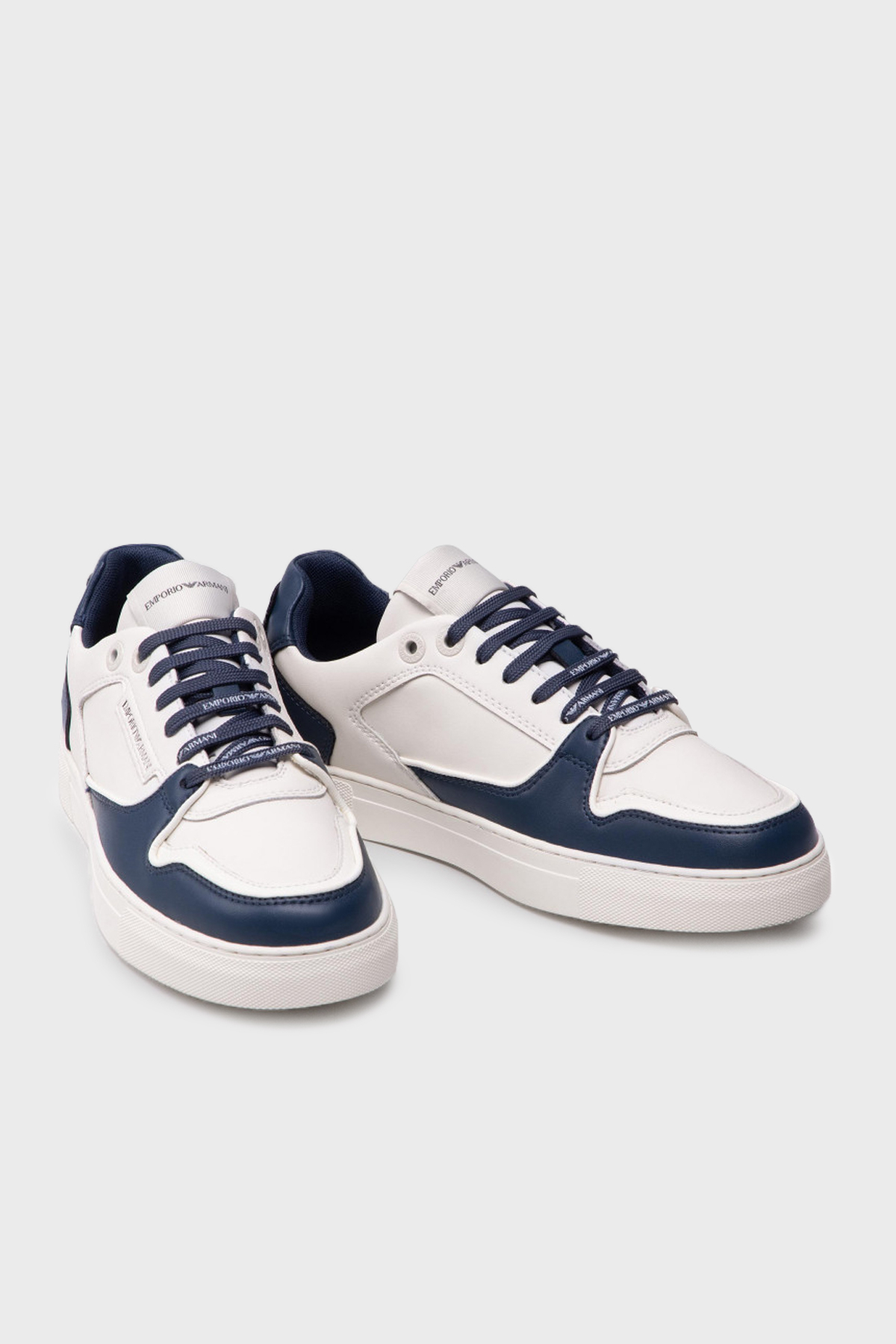 Emporio Armani Logolu Deri Sneaker Erkek Ayakkabı X4X549 XN185 Q814 Kırık Beyaz-Lacivert
