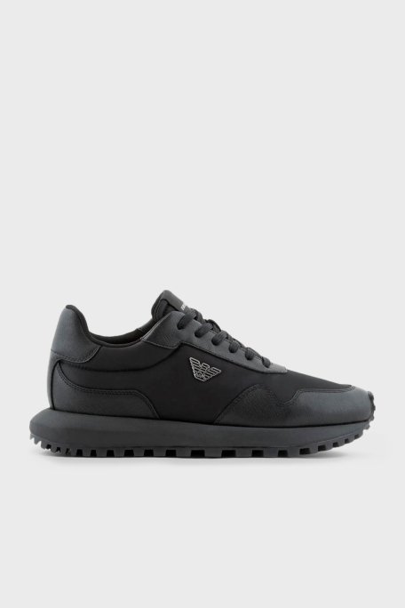 Emporio Armani Logolu Deri Sneaker Erkek Ayakkabı X4X630 XN877 K001 SİYAH - 1