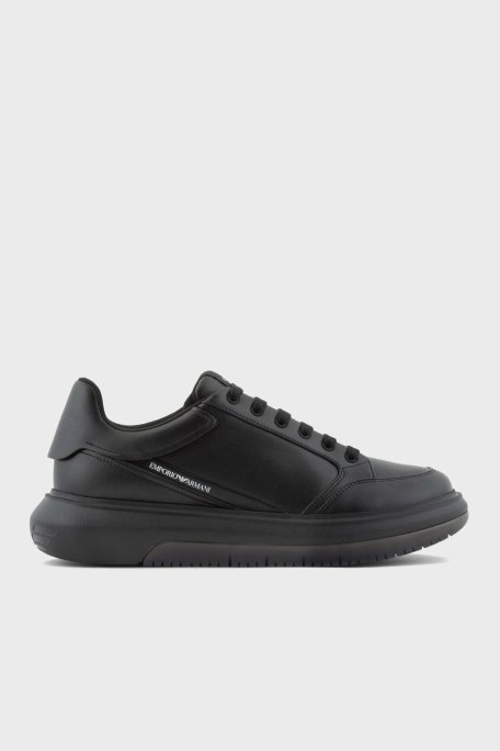 Emporio Armani Logolu Deri Sneaker Erkek Ayakkabı X4X633 XM964 K001 SİYAH - 1