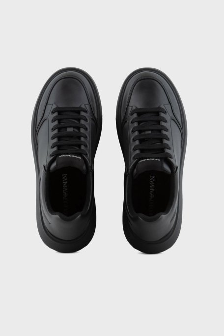 Emporio Armani Logolu Deri Sneaker Erkek Ayakkabı X4X633 XM964 K001 SİYAH - 3