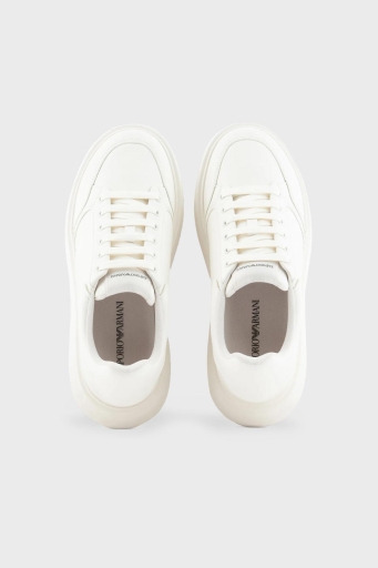 Emporio Armani Logolu Deri Sneaker Erkek Ayakkabı X4X633 XM964 M801 BEYAZ - 20