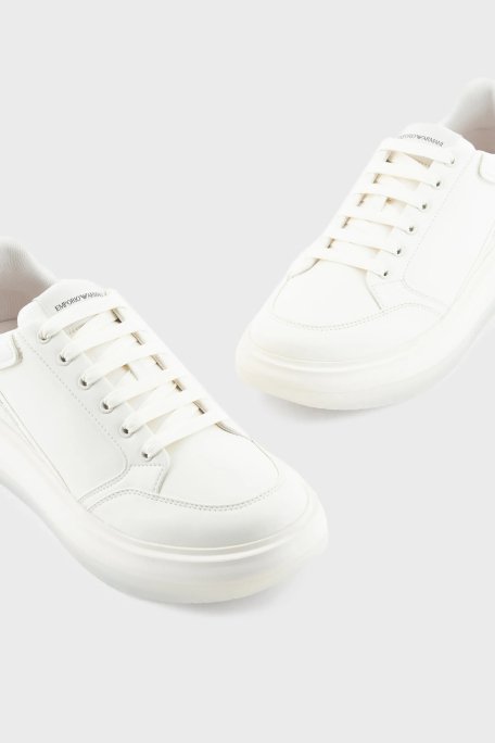 Emporio Armani Logolu Deri Sneaker Erkek Ayakkabı X4X633 XM964 M801 BEYAZ - 2
