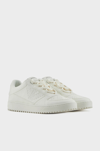 Emporio Armani Logolu Deri Sneaker Erkek Ayakkabı X4X636 XR070 00894 EKRU - 2
