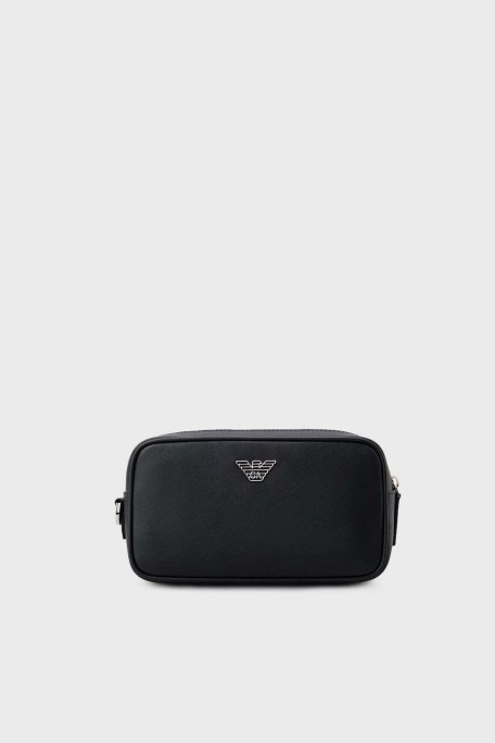 Emporio Armani Logolu Fermuarlı Erkek Traş Çantası Y4R356 Y138E 81072 SİYAH - 1