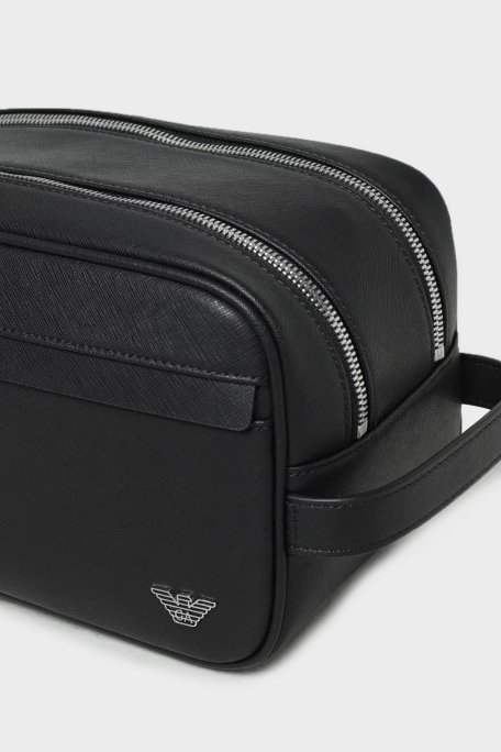 Emporio Armani Logolu Fermuarlı Erkek Traş Çantası Y4R546 Y138E 81072 SİYAH - 3