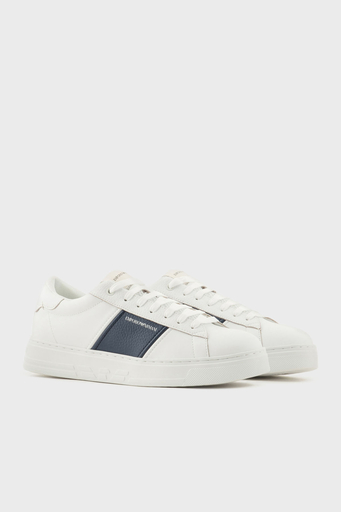 Emporio Armani Logolu Hakiki Deri Kalın Tabanlı Sneaker Erkek Ayakkabı X4X570 XN840 T849 BEYAZ-LACİVERT - 2
