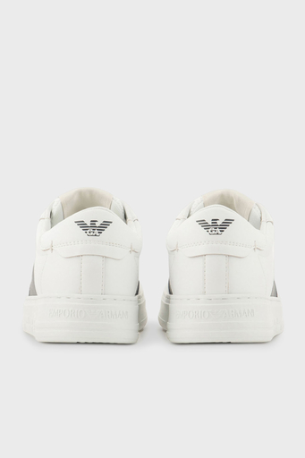 Emporio Armani Logolu Hakiki Deri Kalın Tabanlı Sneaker Erkek Ayakkabı X4X570 XN840 T849 BEYAZ-LACİVERT - 5