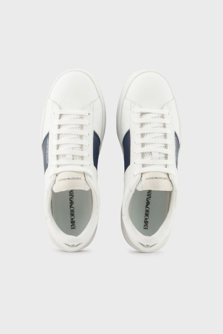 Emporio Armani Logolu Hakiki Deri Kalın Tabanlı Sneaker Erkek Ayakkabı X4X570 XN840 T849 BEYAZ-LACİVERT - 3