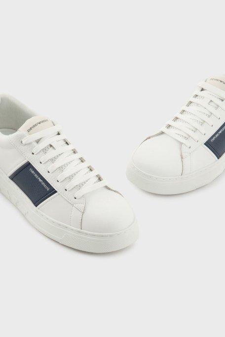 Emporio Armani Logolu Hakiki Deri Kalın Tabanlı Sneaker Erkek Ayakkabı X4X570 XN840 T849 BEYAZ-LACİVERT - 4