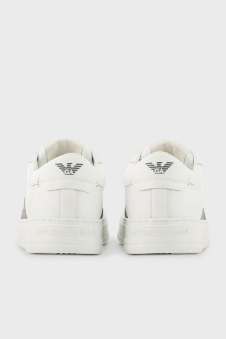 Emporio Armani Logolu Hakiki Deri Kalın Tabanlı Sneaker Erkek Ayakkabı X4X570 XN840 T849 BEYAZ-LACİVERT - 5