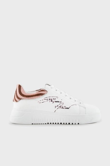 Emporio Armani Logolu Hakiki Deri Sneaker Bayan Ayakkabı X3X024 XN388 R297 BEYAZ - 1