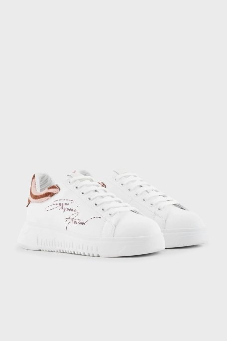 Emporio Armani Logolu Hakiki Deri Sneaker Bayan Ayakkabı X3X024 XN388 R297 BEYAZ - 2