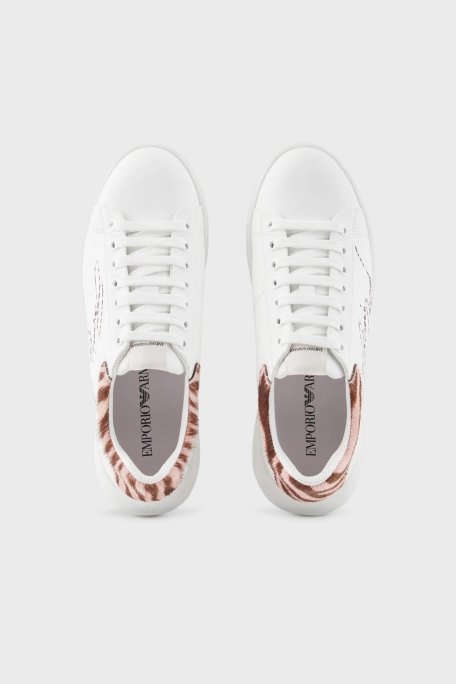 Emporio Armani Logolu Hakiki Deri Sneaker Bayan Ayakkabı X3X024 XN388 R297 BEYAZ - 3