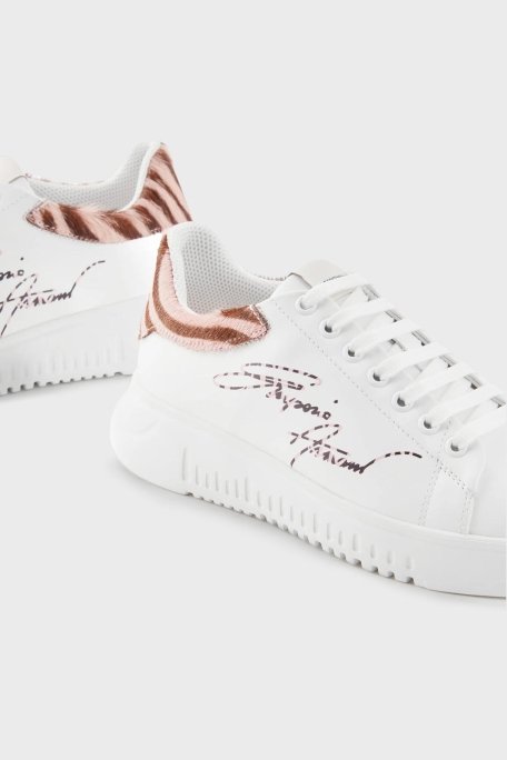 Emporio Armani Logolu Hakiki Deri Sneaker Bayan Ayakkabı X3X024 XN388 R297 BEYAZ - 5