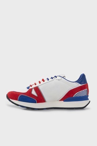 Emporio Armani - Emporio Armani Logolu Hakiki Deri Sneaker Erkek Ayakkabı X4X289 XM499 Q098 KIRMIZI-MAVİ (1)