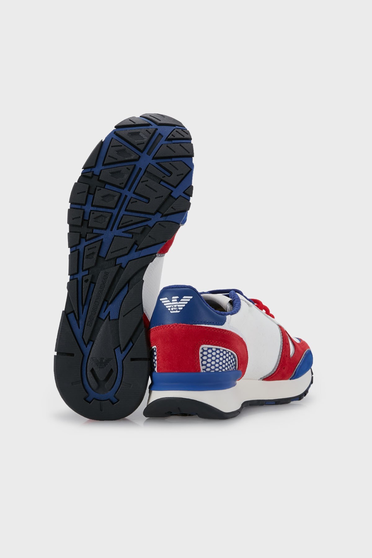 Emporio Armani Logolu Hakiki Deri Sneaker Erkek Ayakkabı X4X289 XM499 Q098 KIRMIZI-MAVİ
