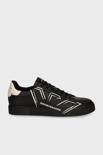 Emporio Armani Logolu Hakiki Deri Sneaker Erkek Ayakkabı X4X598 XD431 U166 SİYAH - 1