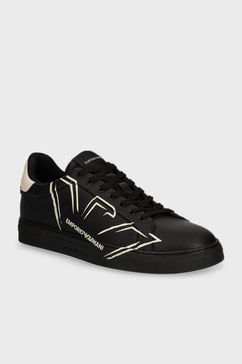 Emporio Armani Logolu Hakiki Deri Sneaker Erkek Ayakkabı X4X598 XD431 U166 SİYAH - 2