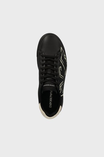 Emporio Armani Logolu Hakiki Deri Sneaker Erkek Ayakkabı X4X598 XD431 U166 SİYAH - 4