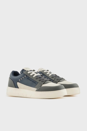 Emporio Armani Logolu Hakiki Deri Sneaker Erkek Ayakkabı X4X657 XR101 T848 LACİVERT - 8