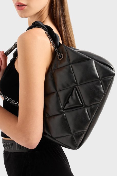 Emporio Armani Logolu Kapitoneli Ayarlanabilir Askılı Bayan Çanta Y3B208 YWJ8I 80001 SİYAH - 2