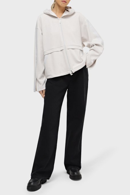 Emporio Armani Logolu Kapüşonlu Fermuarlı Relaxed Fit Bayan Ceket 6R2B7C 2JRKZ 0103 TAŞ - 1