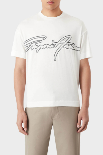 Emporio Armani Logolu Pamuk Karışımlı Bisiklet Yaka Regular Fit Erkek T Shirt 3R1TV2 1JUVZ 0101 BEYAZ - 1