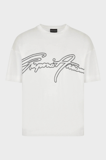 Emporio Armani Logolu Pamuk Karışımlı Bisiklet Yaka Regular Fit Erkek T Shirt 3R1TV2 1JUVZ 0101 BEYAZ - 4