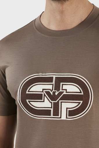 Emporio Armani Logolu Pamuk Karışımlı Bisiklet Yaka Regular Fit Erkek T Shirt 3R1TV4 1JUVZ 0440 TOPRAK - 4