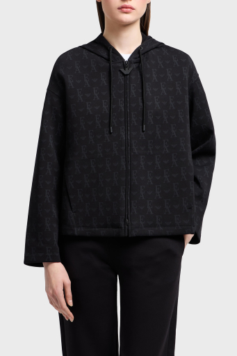 Emporio Armani Logolu Pamuk Karışımlı Regular Fit Kapüşonlu Fermuarlı Bayan Sweat EW001026 AF10002 FC026 SİYAH - 1