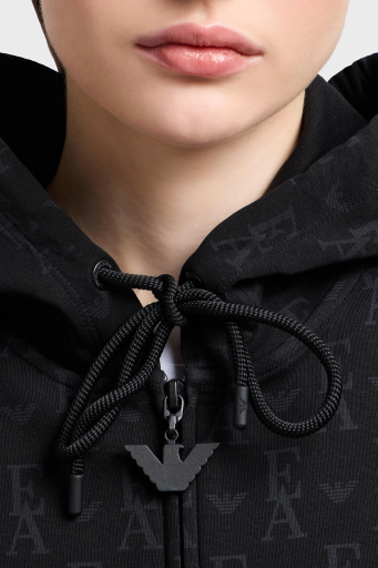 Emporio Armani Logolu Pamuk Karışımlı Regular Fit Kapüşonlu Fermuarlı Bayan Sweat EW001026 AF10002 FC026 SİYAH - 3